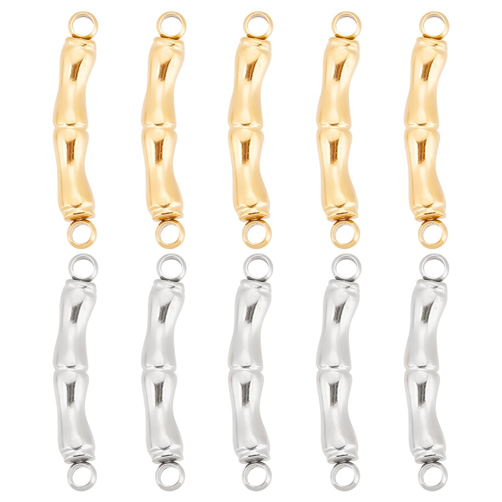 UNICRAFTALE 10Pcs 2 Colors Bamboo Connector Charms Stainless Steel Connector Charms Bamboo Stick Links Charms Double Loop Cute Links Charms for DIY Bracelet Necklace Jewelry Making
