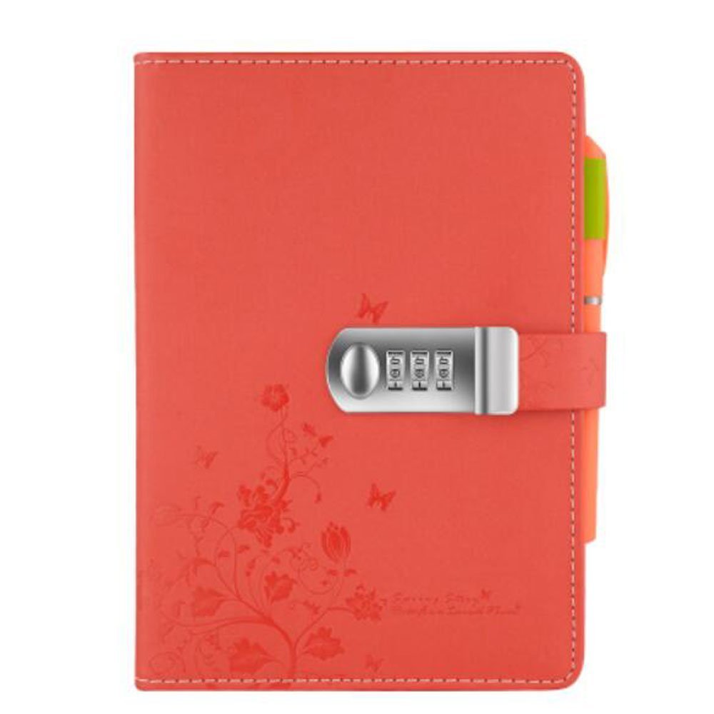 Mruiks Leather Diary,Writting Lined Journal Travel Notebook with Passwork for Anniversary Birthday Gift,Butterfly and Flower Pattern,A5(210x145mm),NPN99-2,Red