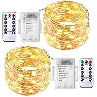 MOAOO Fairy String Lights Fairy Lights Waterproof 8 Modes 50 LED 16.4ft String Lights Battery Operated Copper Wire Firefly Lights Remote Control Christmas Decor Christmas Lights Warm White - 2 Pack