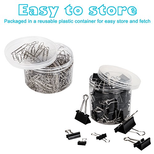 VIPITH 80PCS Binder Clips Paper Clamp Clips Jar Assorted Six Sizes Black and 450PCS Paper Clips Organizers Assorted Two Sizes Silver For Office, Home, School, Kitchen and Hotel Usage - Thumbnail 6