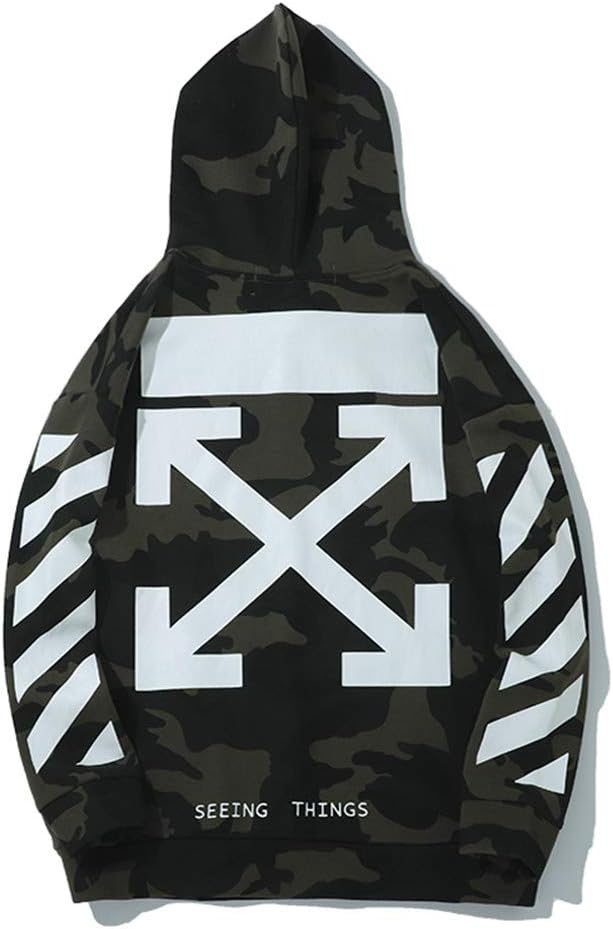 DoDui OW-White Camouflage Hooded Hair Plus Velvet Street Loose Men's Sweater Hoodie