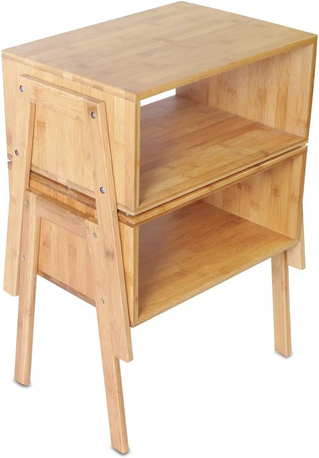 LASUAVY Bamboo Nightstand Stackable Side Table End Table Bedside Table, Set of 2