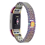 Lwsengme Metal Bands for Fitbit Charge 2,Charge2 Tracker Replacement. Magnet Strap Lock Large Small (Colorful Metal, 5.5