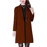 Aprsfn Women's Winter Wool Coats Long Sleeve One Buttoned Pea Coats Notched Lapel Jackets Mid-Length Windproof Overcoat