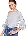 Romwe Women's Striped Off Shoulder 3/4 Sleeve Shirt Blouse