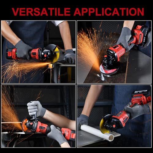 AOBEN Cordless Angle Grinder 4-1/2 inch, 21V Battery Grinder Kit, Power Electric Cut Off Tool, Brushless Motor, 2x4.0Ah Battery & Charger, for Metal Cutting, Grinding, Polishing