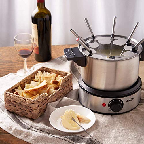 Fondue Pot Electric, 12Cup Stainless Steel, 8 Color Fondue Forks and Removable Pot Electric