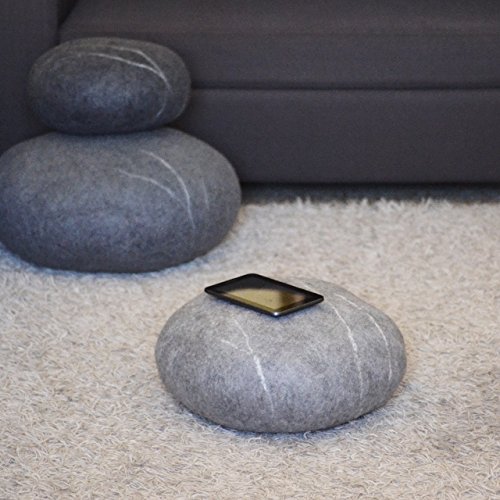 Natural Wool Gray Floor Poufs, Handmade Ottoman foot stool Ottoman Floor cushions Pouf Floor pillows Seat cushions Felted wool stones Decorative pillows Small size