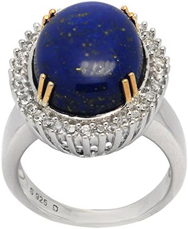 De Buman 14k Yellow Gold and Sterling Silver with Genuine Lapis and White Topaz Ring (8)