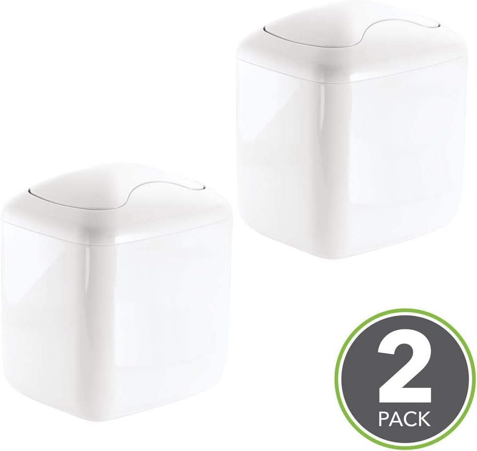 mDesign Bathroom Waste Bin – Set of 2 – Bathroom Bin with Lid Made of ...