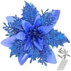 GREENTIME 12 Pcs Glitter Poinsettia 5.5" Artificial