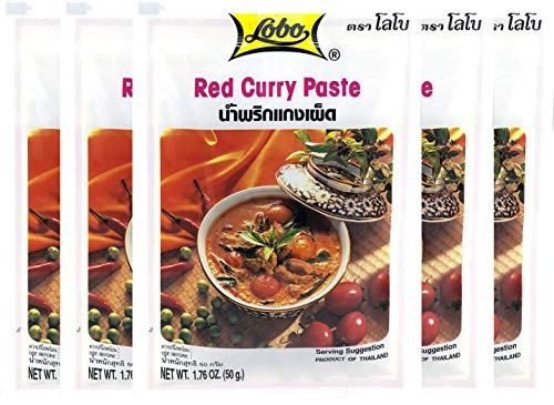 Lobo Thai Red Curry Paste - No MSG, No Preservatives, No Artificial Colors (Pack of 5)