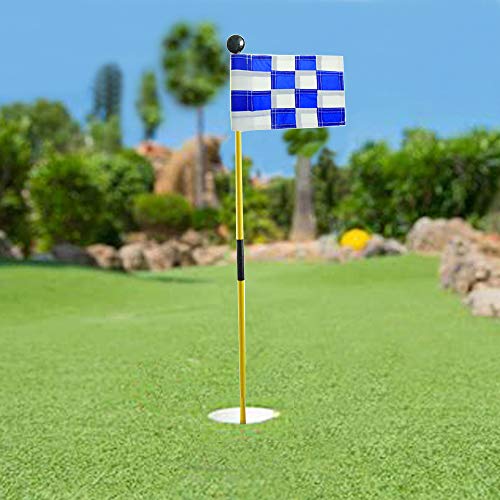 Kofull Detachable Backyard Practice Golf Putting Green Flags Nylon Portable Flagstick with Cup for Yard-3 Pack (3cups, 3flags and 3poles) (White/Blue Plaid) - Thumbnail 4