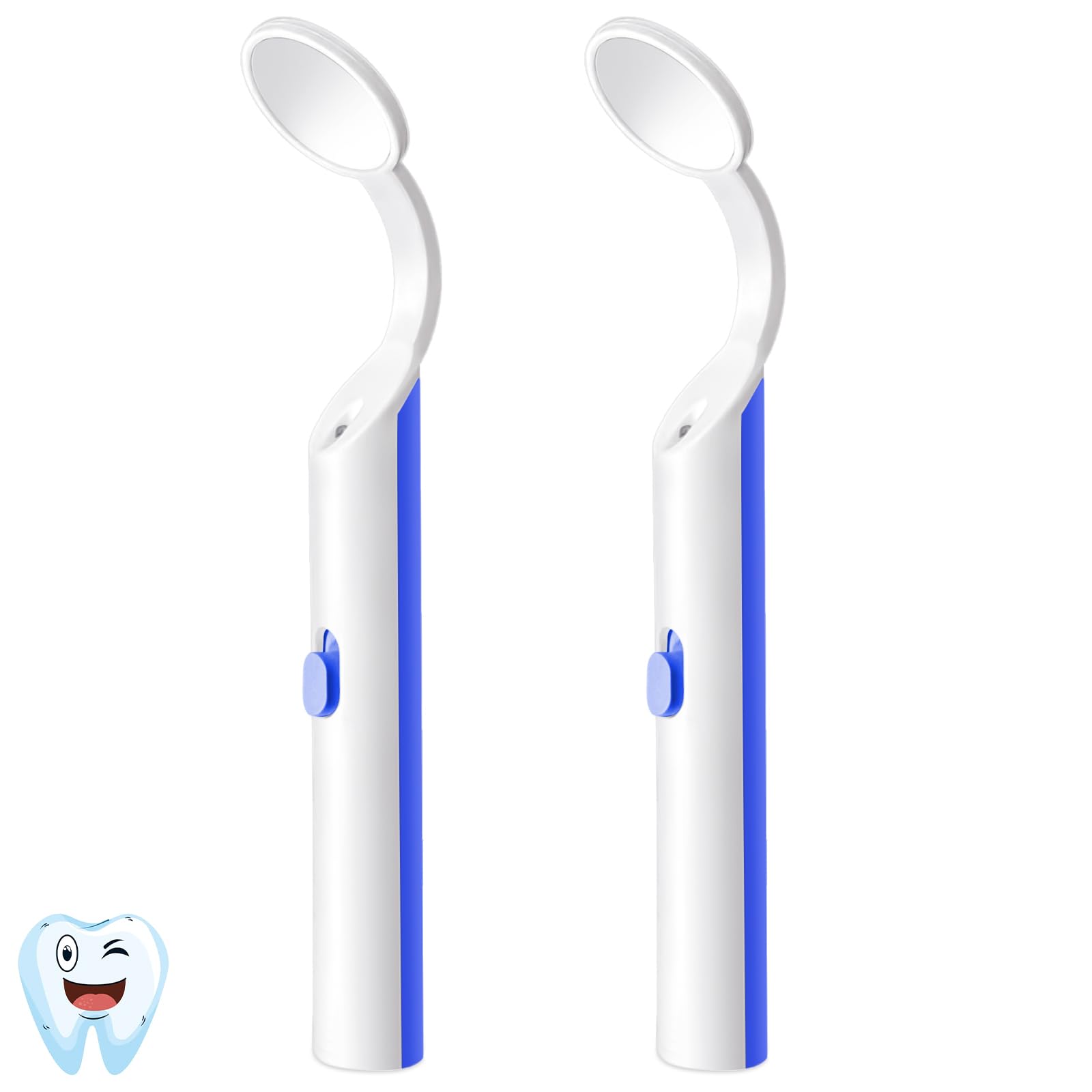 Photo 1 of 2 Pieces Dental Mirror with Light - LED Lighted Teeth Inspection Mirror, Anti Fog Curve Angle Mouth Mirrors Dentist Oral Assistant Care Tool Accessories (Blue)