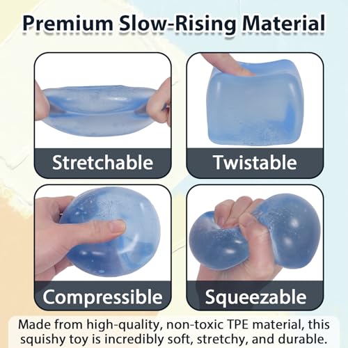7cm Jumbo Ice Squeeze Toy, Slow Rebound Stress Reducing Sensory Toy, Anti-Anxiety Tool for Adults and Kids, Squeeze Cube for Pressure Relief (Blue)