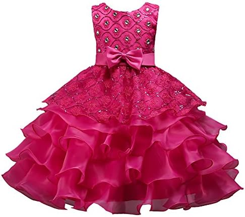 Little Girl Dress Size 5 Formal Special Occasion Party Graduation Toddler Girl Dresses 5T Lace Tutu Tulle Ball Gown for Wedding Holiday Celebration Age of 6 Bridesmaid Dresses for Girls Rose 120