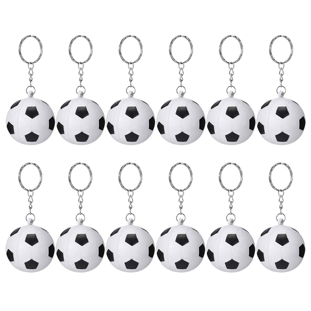 JIHUOO 12 Pcs Sport Ball Keychains Soccer Key Chains Stress Ball Keychains Carnival Reward Prizes Party Bag Gift Fillers Purse Charms