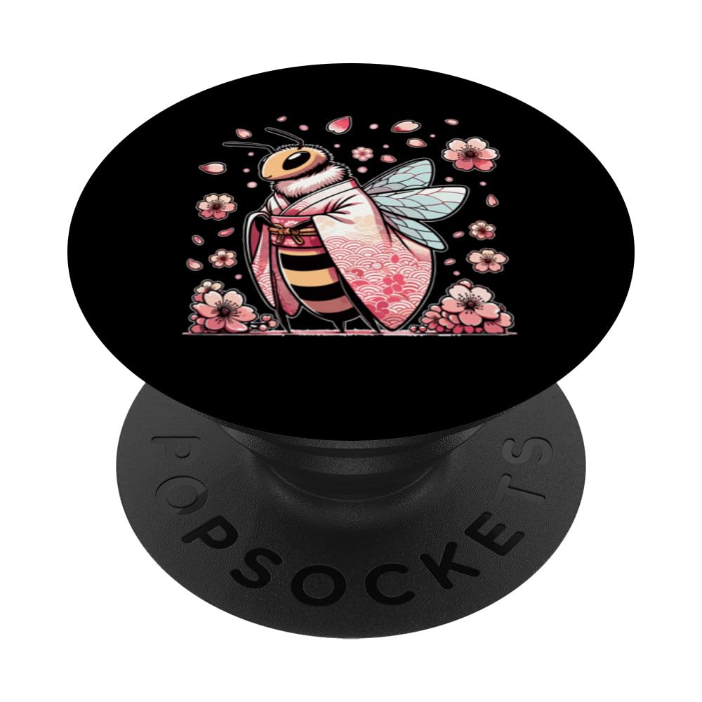 Cute Bee and Cherry Blossom Japanese Art PopSockets Swappable PopGrip