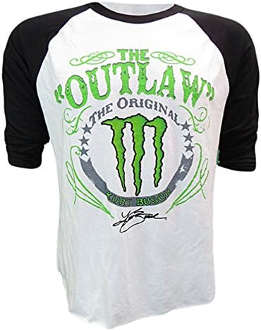 The Outlaw Monster Raglan Panic Switch Kurt Busch T-Shirt (Medium, White/Black)