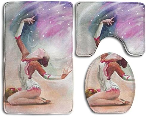 Bathroom Carpet Rug, Calisthenics Girl Soft Flannel Non-Slip 3 Piece Bathroom Mat Set