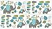 Sweet Jojo Designs Turquoise White and Gray Mod Elephant Girl or Boy Baby and Kids Peel and Stick Wall Decal Stickers Art Nursery Decor - Set of 4 Sheets