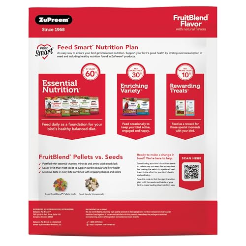 ZUPREEM FRUITBLEND BIRD FOOD, BIRD FEED PELLETS FOR COCKATIEL, LOVEBIRD, QUAKER, SMALL CONURE, LORIKEET, CORE NUTRITION WITH NATURAL FRUIT, COCKATIEL FOOD, CONURE FEED, (MEDIUM, 10 LB BAG)