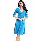 TINYHI 3/4 Sleeve Ruched Waist Elegant V-Neck Casual Party Dress