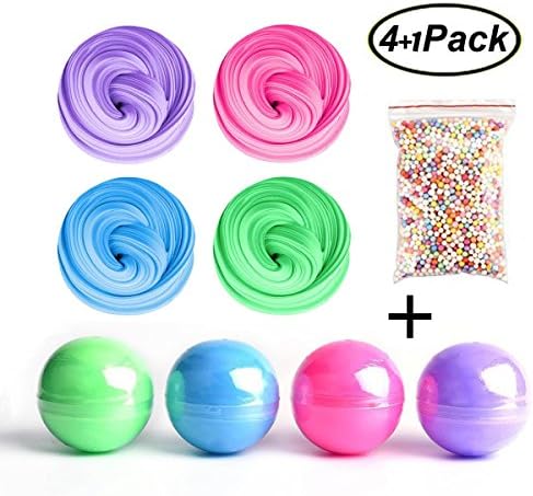 Fluffy Slime -YLLG Fluffy Foam Clay Stress Relief Putty Toy Super Soft Slime Kit 4 Colors with Foam Beads.