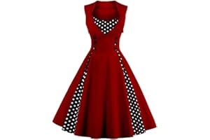 IDOPIP Women's Polka Dot 1950s Retro Vintage Style Cocktail Party Swing Dress Evening Party Prom Rockabilly Audrey Dresses