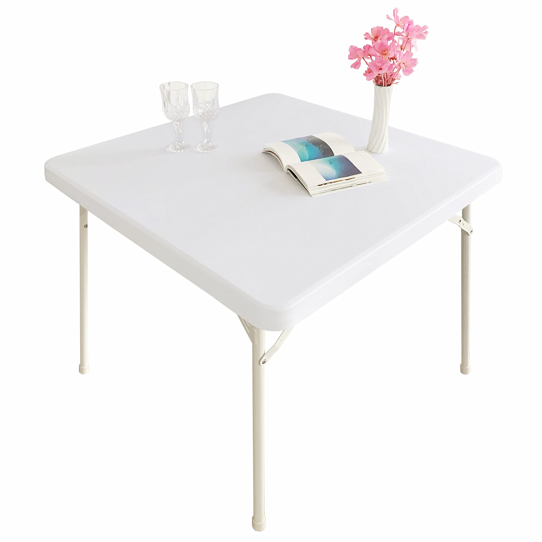 Photo 1 of Monibana Cocktail Fitted Spandex Stretch Square Table Covers Caps Elastic Square Tablecloth White Table Topper 42x42 Inch
