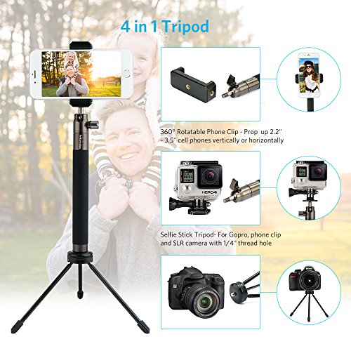 Moreslan Selfie Stick Tripod Stand with Bluetooth Remote Foldable Extendable Monopod for Gopro/Camera/iPhone 8/iPhone 8 Plus/iPhone X/iPhone 7/iPhone 7 Plus / Galaxy Note 8/S8/S8 Plus (Gun metal) - Thumbnail 2