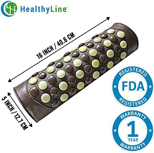 HealthyLine Infrared Neck Bolster - Jade and Tourmaline Pebble- Round Cervical Pillow - Relieves Neck, Shoulder or Lower Back Pain - 16" x 5"