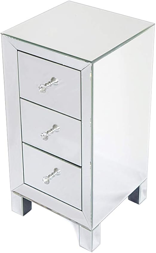 Amazon Com Tita Dong Mirrored Bedside Table Mirrored Nightstand With 3 Drawer And Crystal Style Knobs Black Rose Gold Silver Reflective Smooth Mirror Finish Bedside Cabinet For Bedroom Living Room Kitchen Dining