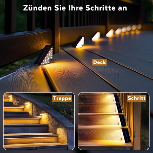 Solar Lights for Outdoor Garden Stair Light 800 mAh Stair Lighting Outdoor Solar Floor Lights Outdoor for Courtyards Decoration Patio Fence Pathway Steps LED Path Lights IP65 18 LED Pack of 6