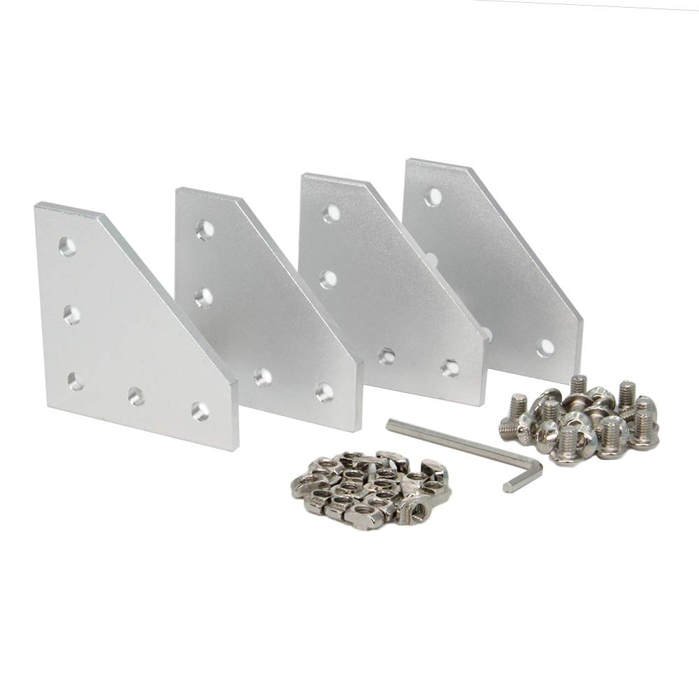 Zeberoxyz 4PCS/Kit Silver L Shape Corner Bracket Plate with 20PCS M5 Screws,20PCS M5 T-Nuts, 5-Hole 90 Degree Joint Board Plate for 2020 (Silver-L with Nut) โ image 1