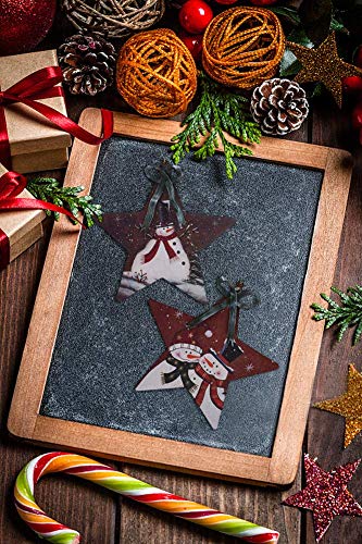 Grace Home Rustic Snowman Pattern Traditional Christmas Tree Ornaments Metal Star, Set of 2, 5.6''LX6''H Rustic Christmas Wall Door Decor Christmas Tree Ornament Xmas Holiday Party Decor