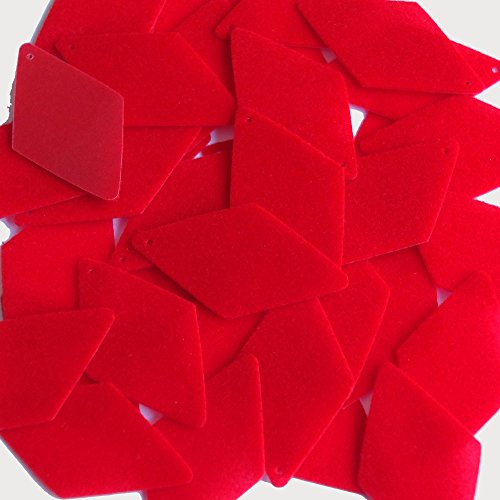 Sequin Long Diamond 1.75 inch Red Velvet Velour Flocked Fuzzy Premium Couture Paillettes. Made in USA. Loose sequins for embroidery, bridal, applique, arts, crafts, and embellishment.