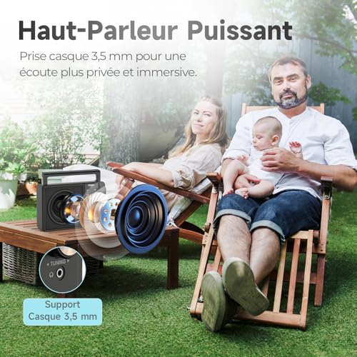 PRUNUS J-03 FM AM Radio Portable Battery and Mains Radio High Performance Transistor Excellent DSP Reception Powerful Speaker 3.5mm Headphone Jack Ideal for Elderly Kitchen