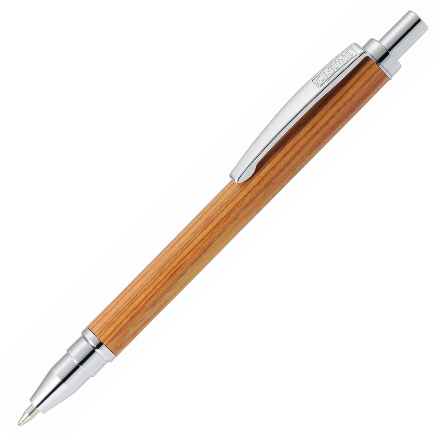 Online ballpoint pen Mini Wood Bamboo, push ballpoint pen made of fine wood, replaceable mini refill format D1, writing colour black, metal clip, 1 piece