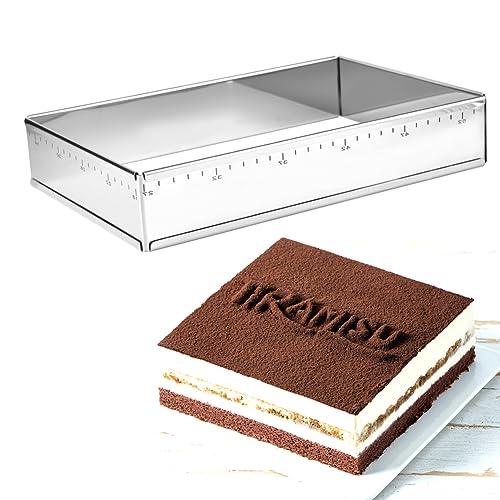 Guowall Adjustable Rectangular Mousse Cake Mould, Stainless Steel Expandable Baking Frame for Mousse Cakes, Tiramisu, 27-52 cm x 18-34 cm, 5 cm High
