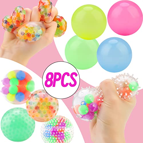 8Pack Stress Balls for Kids Original DNA Squishy Stress Balls Fidget Pack Colorful Squeezing Stress Relief Ball for Adults Squeeze Ball Sensory Ball Rainbow Stress Ball Ideal for Autism, Anxiety Bad Habits & More