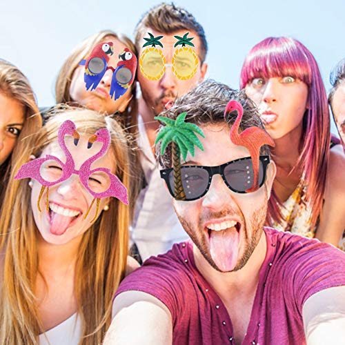 POPLAY 4 Pairs Funny Novelty Party Eyeglasses Hawaiian Tropical Sunglasses Creative Beach Photo Booth Props for Teenagers and Adults