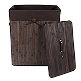 SONGMICS Folding Laundry Basket With Lid Bamboo Hampers Dirty Clothes Storage Rectangular Dark Brown ULCB63K