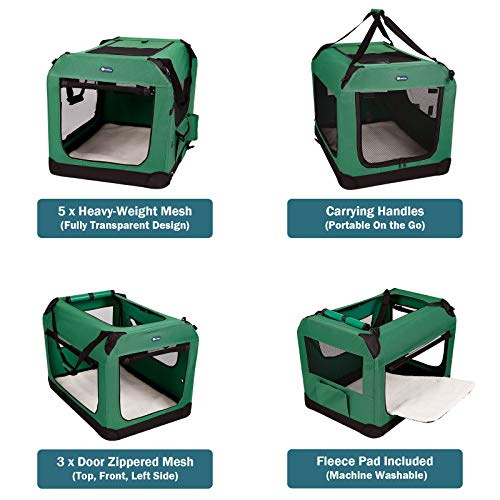 Veehoo Folding Soft Dog Crate, 3Door Pet Kennel for CrateTraining