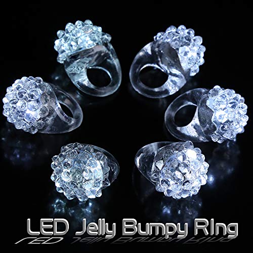 Fun Central 24-Pack - White LED Light Up Jelly Bumpy Rings - Fun and Colorful Bulk Pack Party Favors