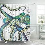 Emvency Shower Curtain Vintage Colorful Fashion Octopus Painting Polyester Fabric 78 X 72 Inches Shower Curtains Mildew Resistant Waterproof Adjustable Hook Odorless Bathroom