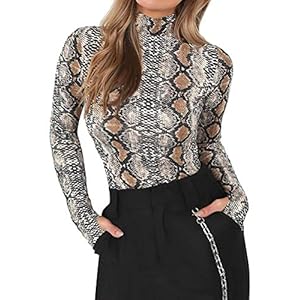 51EZiK3mk3L. SS300 ShallGood Mono Mujer Camiseta Body Manga Larga Cullo Alto Ajustado Patrón De Serpientes Sexy Slim Fit Leotardo Body… 51EZiK3mk3L. SS300