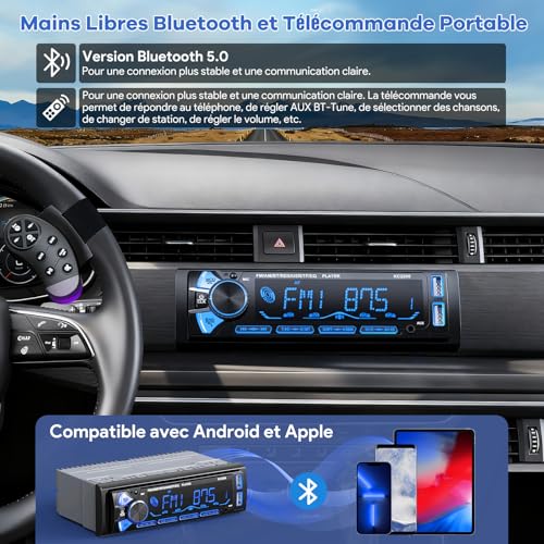 RDS Bluetooth Car Radio with Removable Faceplate, Wistrue Car Stereo Bluetooth with Remote Control, 4 x 65 W 1 DIN AM/FM Car Radio with MP3 Player and Two USB Ports Supports AUX/SD/iOS/Android (Multi-Colour)