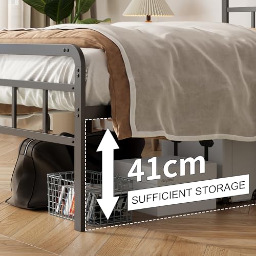 Yicensen Base Cama Matrimonial con Cabecero y Piecero, Base Matrimonial de Metal de 46 cm de Altura con Listones Resistente, Espacio de Almacenamiento Debajo de la Cama, sin Ruido, Negro