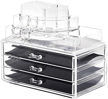 Xuzog Acrylic Makeup Organizer Cosmetic Display 3 Drawer Jewerly Makeup Case Lipstick and Brush Holder (1 Top +3 Drawers)